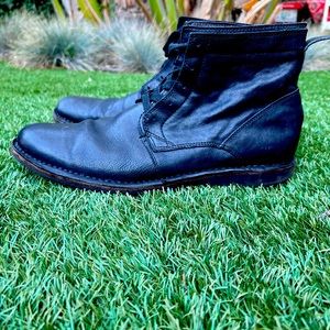 John Varvatos black leather lace up boot
